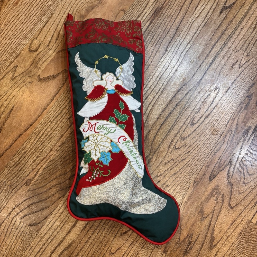 Vintage House of Hatten‎ Angel Peace Christmas Stocking Embroidered Applique